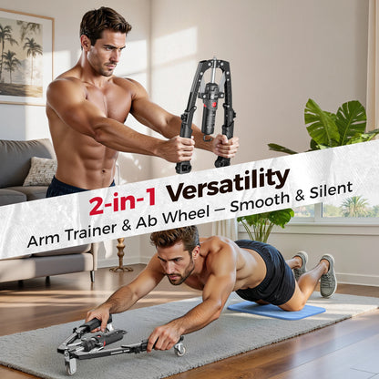Restivioz® 3-in-1 Arm Trainer & Ab Roller Wheel | 15-Level Hydraulic Resistance, 20–440 lbs