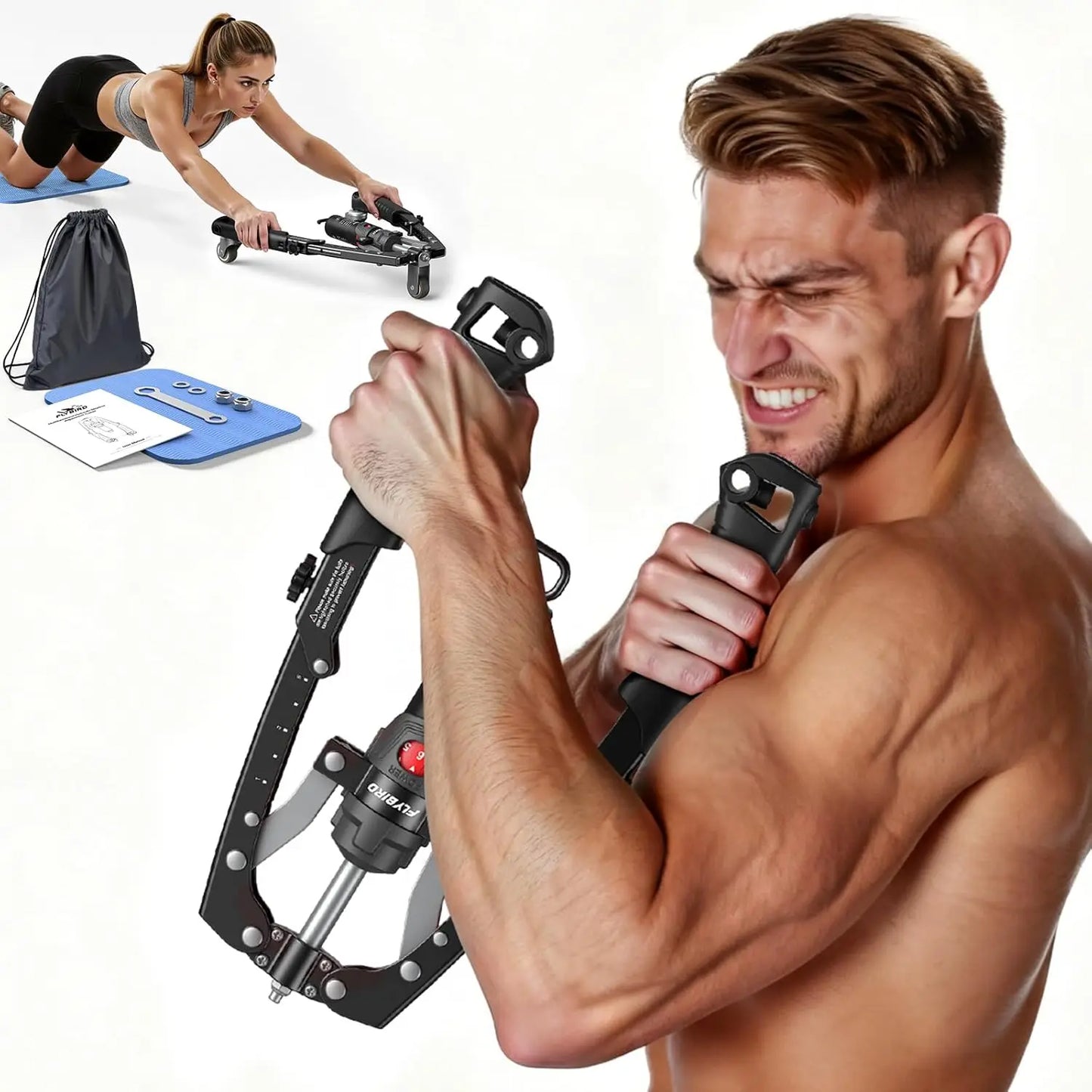 Restivioz® 3-in-1 Arm Trainer & Ab Roller Wheel | 15-Level Hydraulic Resistance, 20–440 lbs